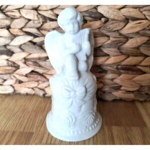 Vintage Porcelain Angel Cherub Bell w/Harp, Bows and Roses, EUC